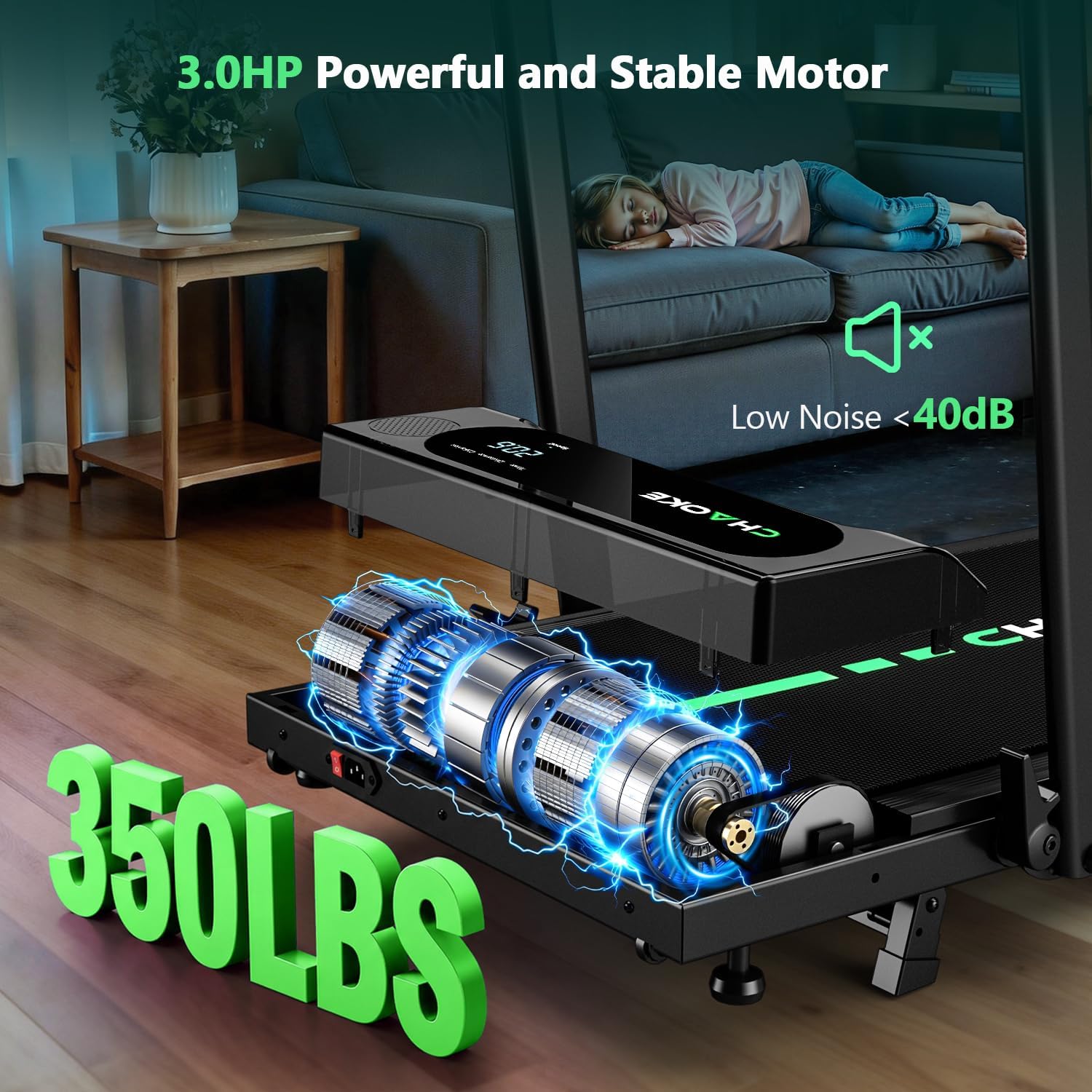 Detalle 2 de CHAOKE Foldable Treadmill with 10% Incline, 7.5 MPH, App and Speaker