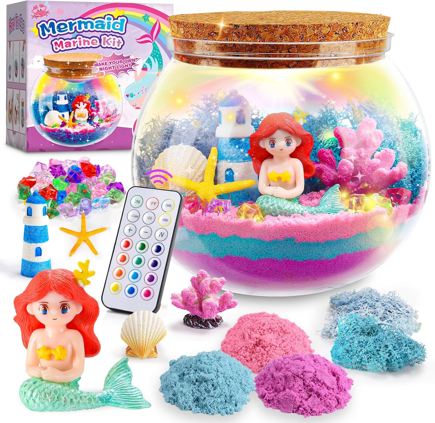 Detalle de HappyGoLucky Mermaid Terrarium Kit & Night Light — 3-9 Year Old Girls Gift