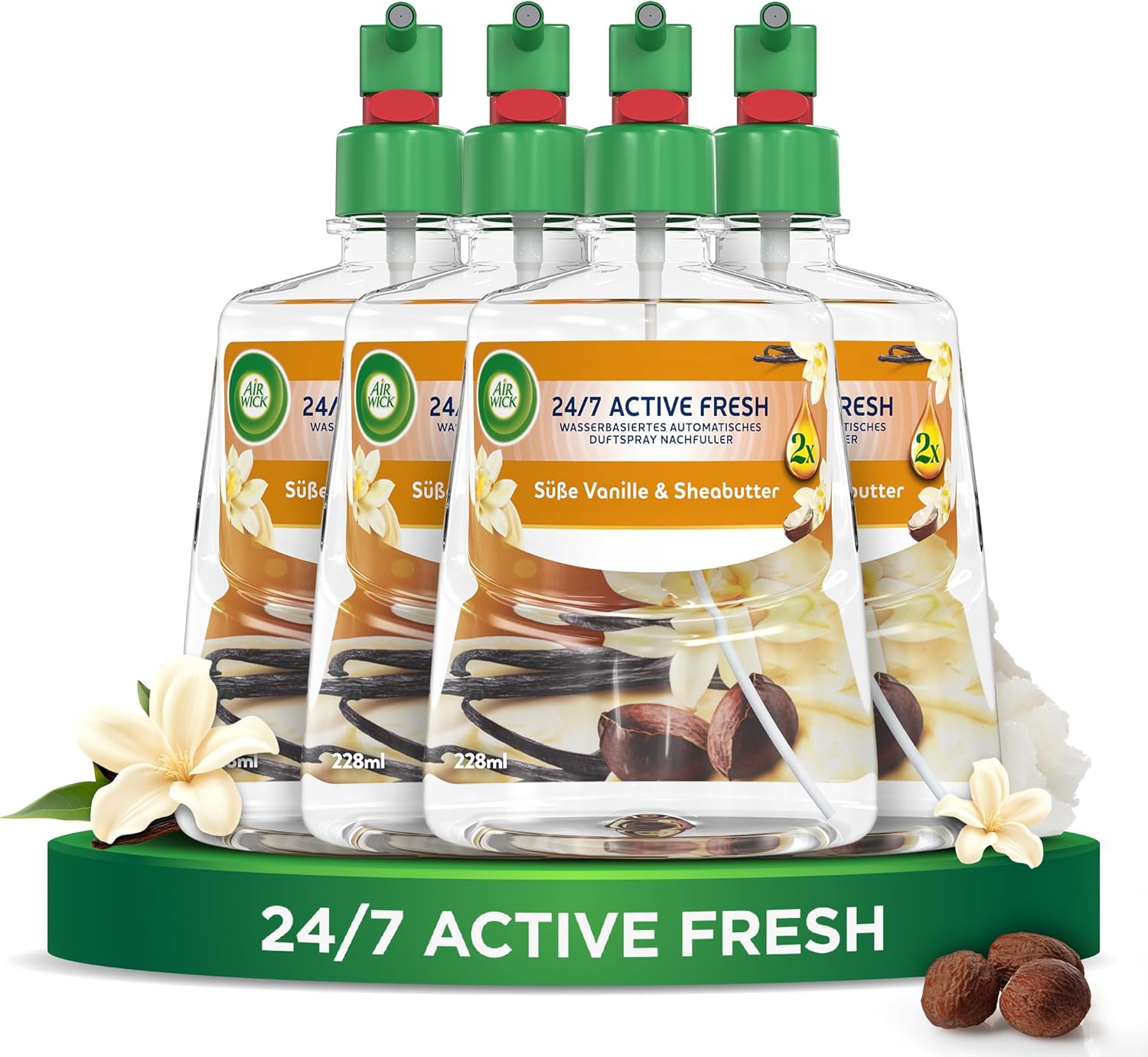 Air Wick Active Fresh Aeorosolfreier Nachfüllsatz – Süße Vanille & Sheabutter, 4 x 228 ml