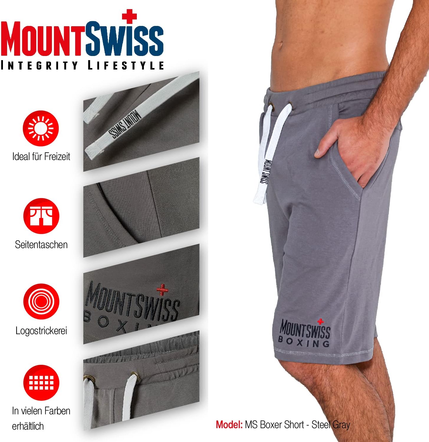 Detalle 2 de Mount Swiss Herren Shorts bis 8XL – 100% Baumwolle, große Größen, elastischer Bund, Taschen, atmungsaktiv