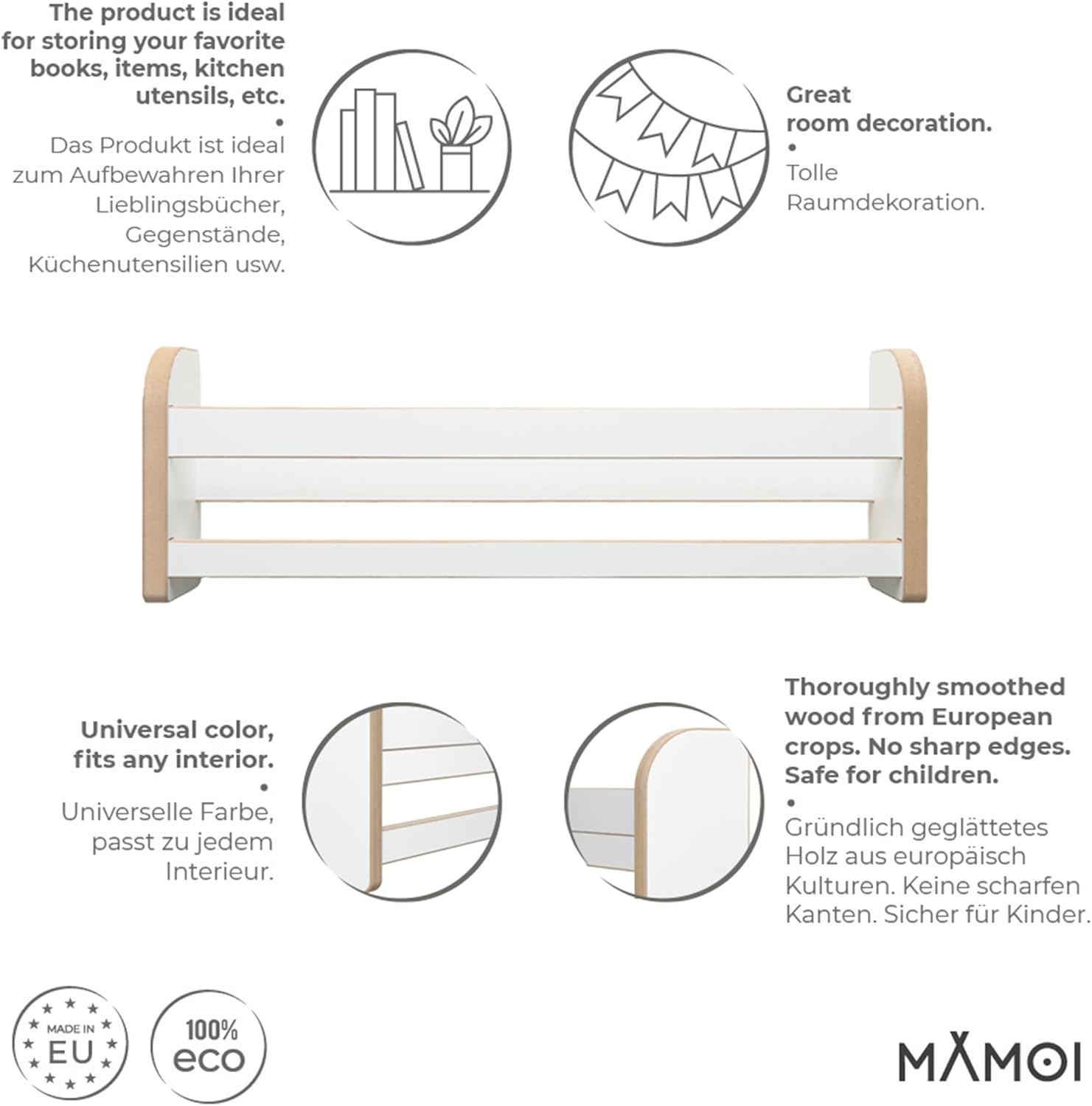 Thumbnail 4 de MAMOI Set di 3 mensole per bambini in legno: libreria Montessori da parete