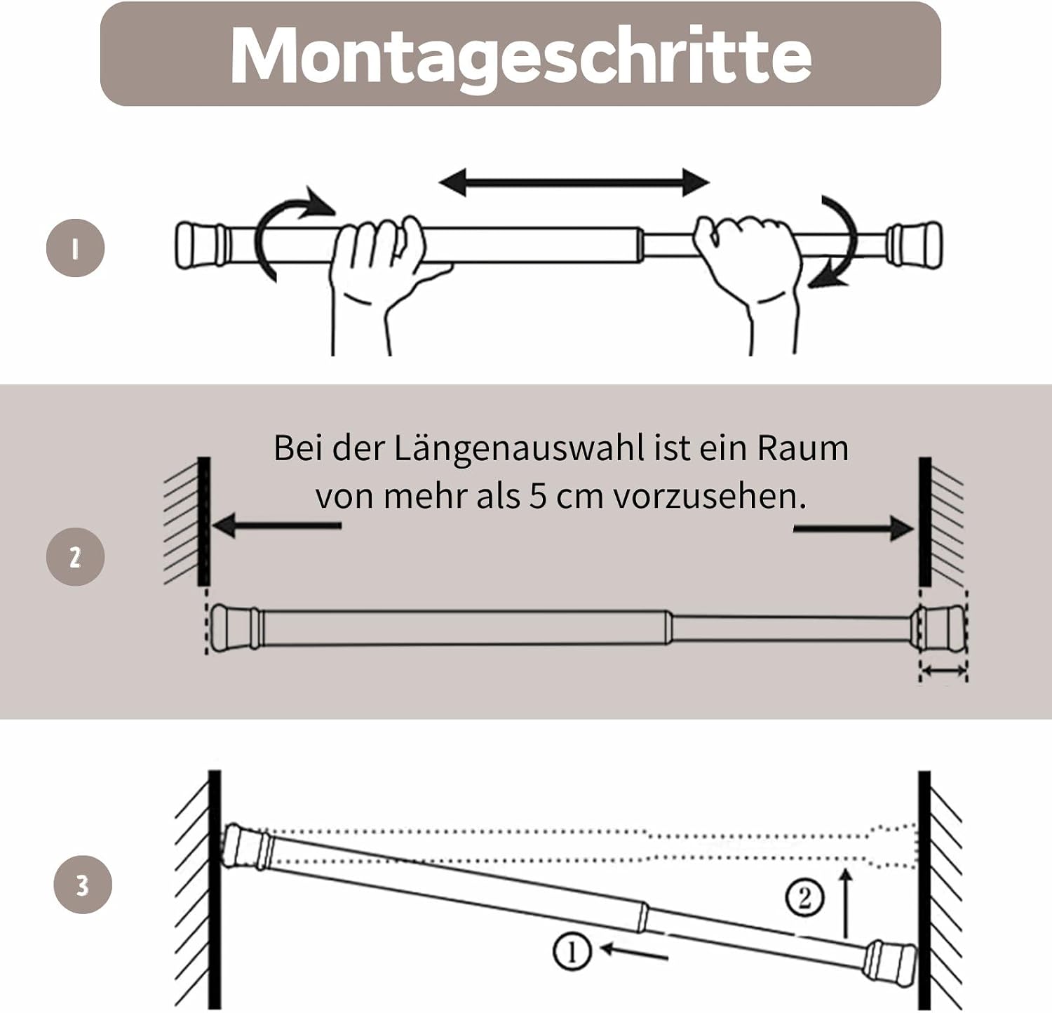 Detalle de GDEVKHN NO3-SSG-3 uitschuifbare gordijnroedes, zwart, 45–60 cm, 13 mm