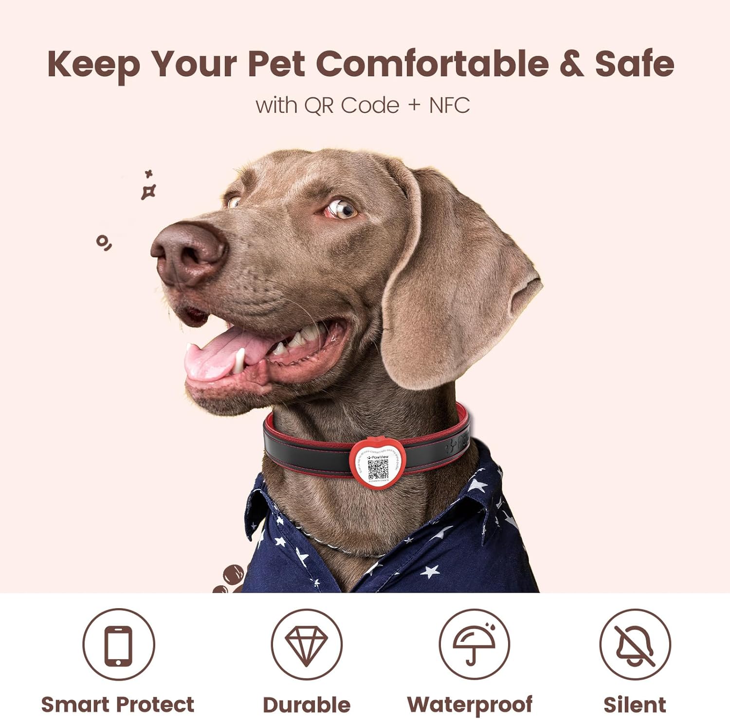 Detalle 2 de QR Code Dog ID Tag UK with NFC: Waterproof Silicone, No Subscription, Red