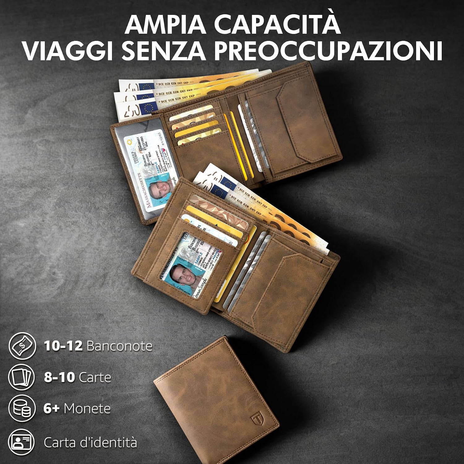 Detalle de TENBST portafoglio uomo RFID in pelle con 13 porta carte, finestra ID e portamonete