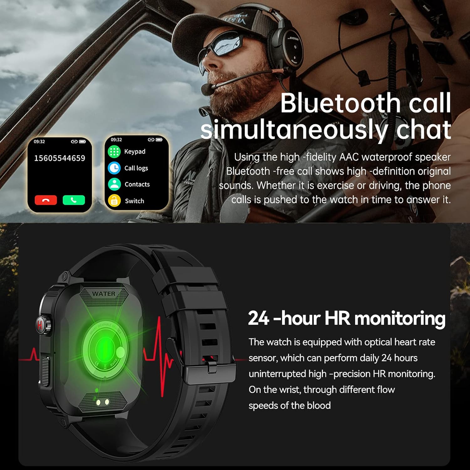 Detalle 2 de Military Smart Watch 1.85" Heart Rate and Calls