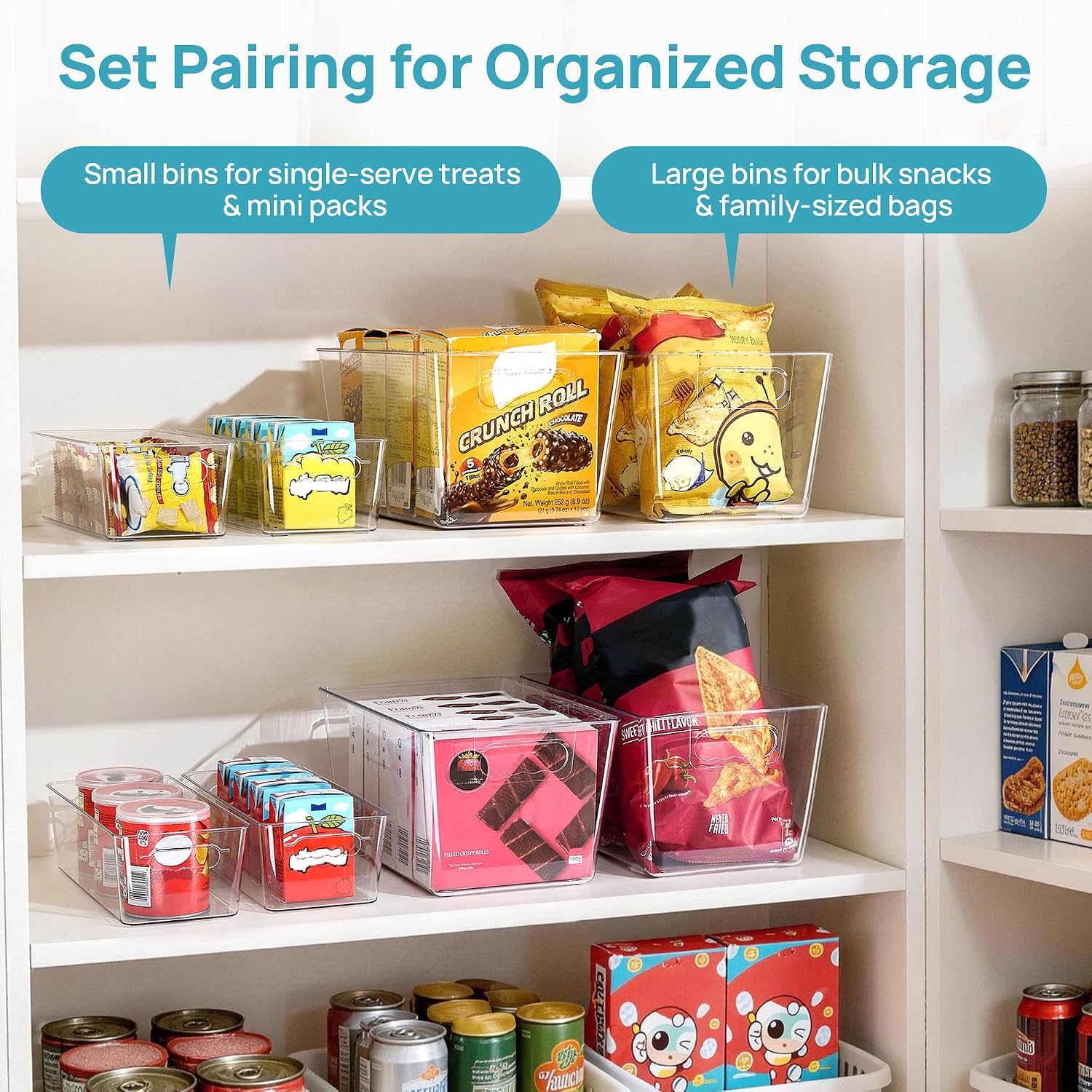 Thumbnail 2 de Vtopmart 8 Pack Clear Plastic Storage Bins: 4 Large + 4 Small Pantry Organizers