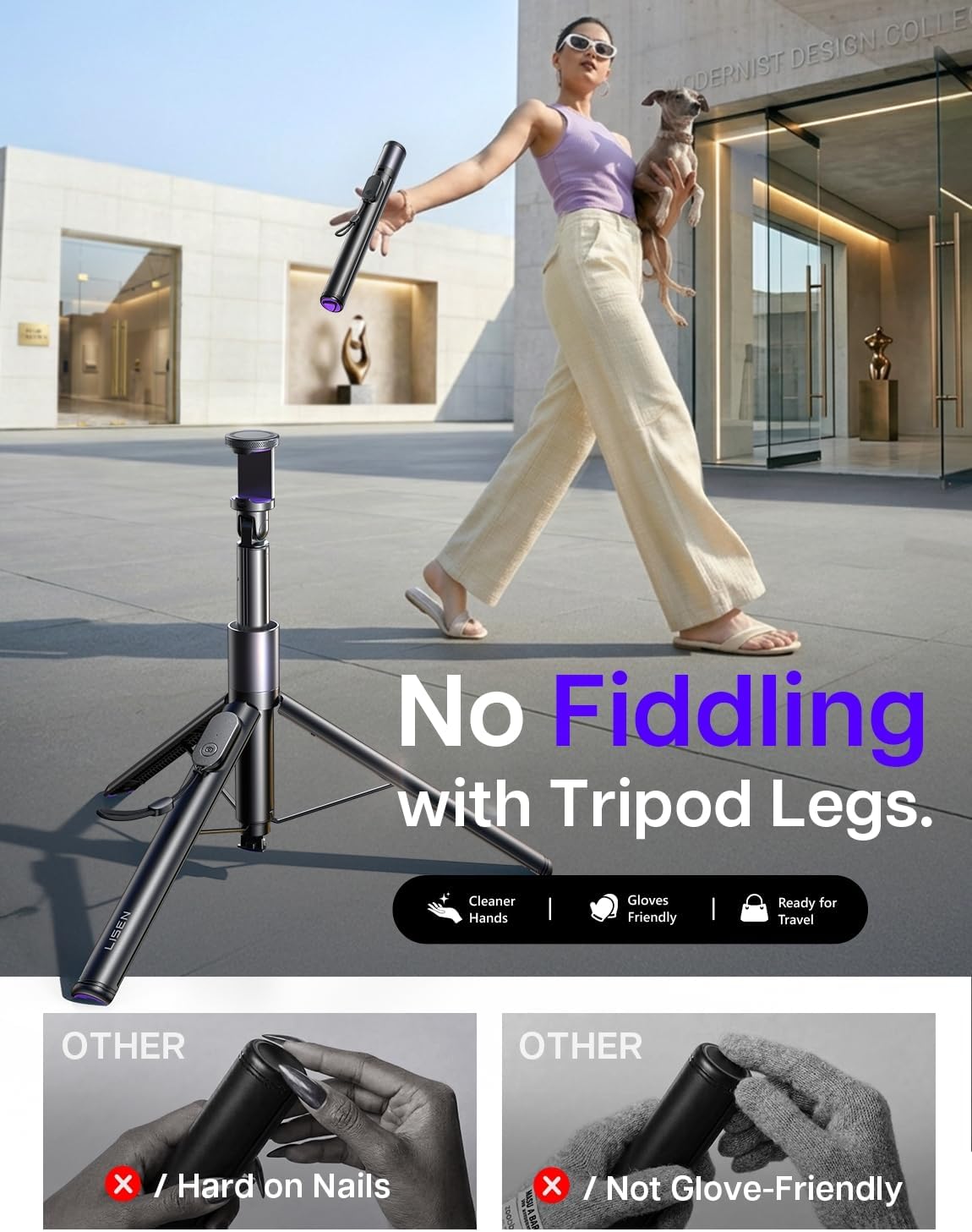 Thumbnail 2 de LISEN 67" Phone Tripod for iPhone & Android with Self-Deploying Selfie Stick, Remote, and 1/4-20 Thread