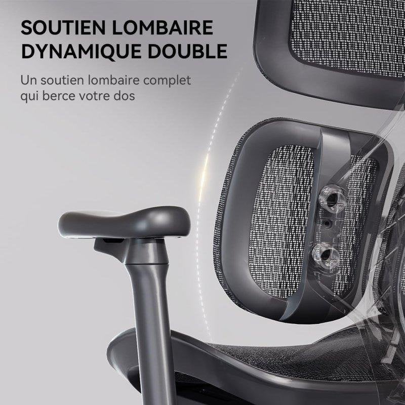 Detalle de Silla Ergonómica Sihoo Doro S100: soporte lumbar doble y ajuste total para largas jornadas