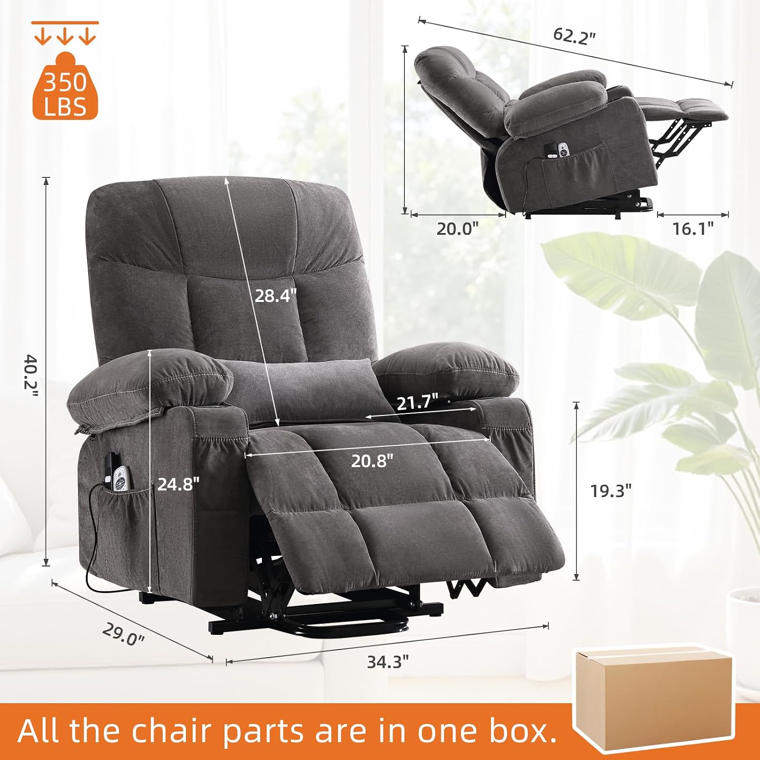 Detalle 2 de KWKSV 1361 Power Lift Recliner with Massage, Heat, and Storage