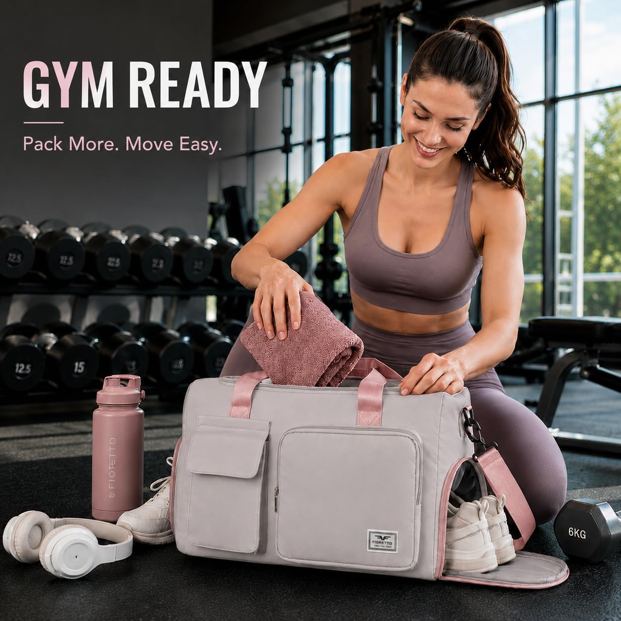 Thumbnail 1 de FIORETTO Gym Bag with Wet/Dry Pocket and Shoe Compartment – 30L, Foldable & Water‑Resistant