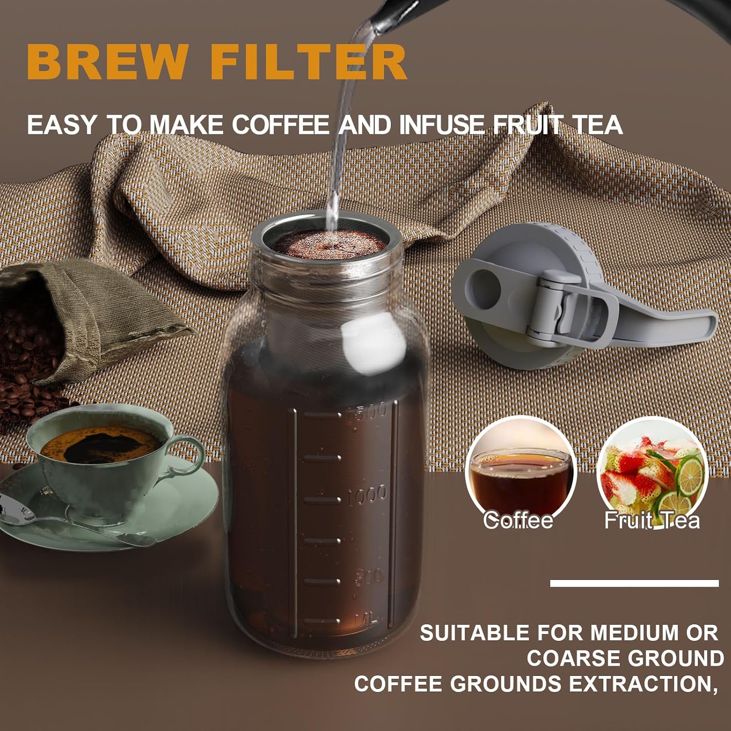 Detalle 2 de JunVpic 64oz Cold Brew Pitcher with Ultra-Fine Stainless Steel Filter