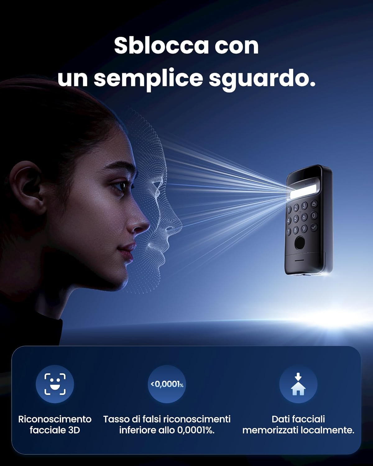 Thumbnail 2 de SwitchBot WiFi Smart Lock Ultra con Vision Pro: sblocco 3D con volto e vene palmari