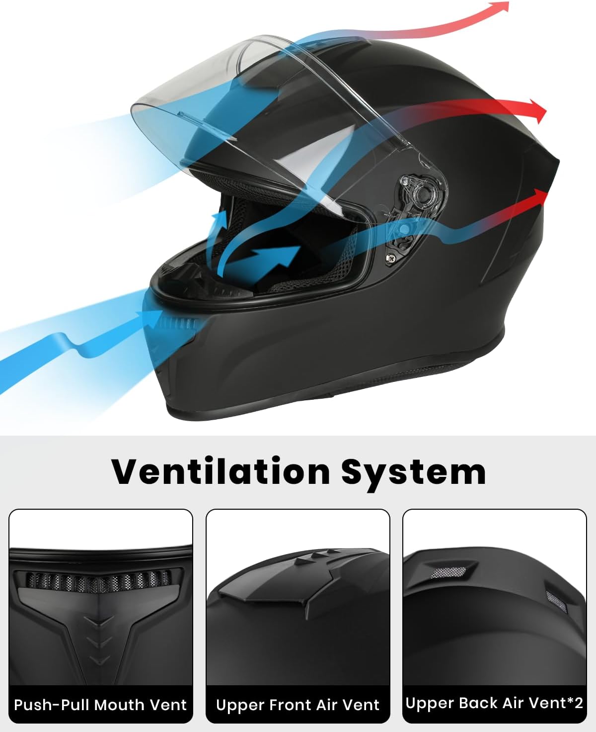 Thumbnail 5 de Favoto DOT Approved Full Face Motorcycle Helmet with Dual Visors and Anti-Fog Film (Medium) – Black