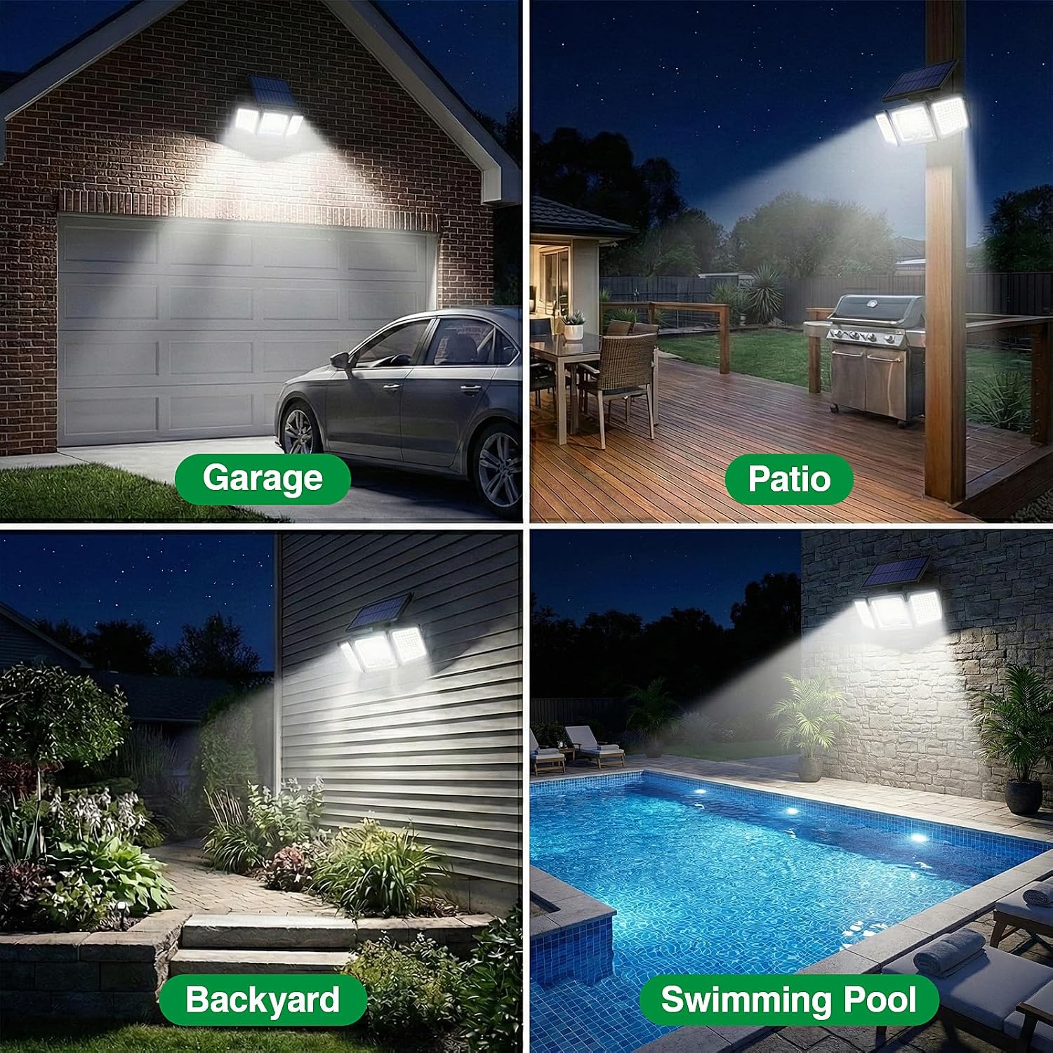 Thumbnail 6 de Solar Lights Outdoor 286 LEDs 2500LM 3-Head Motion Sensor Flood Light (4-Pack) with Power Display