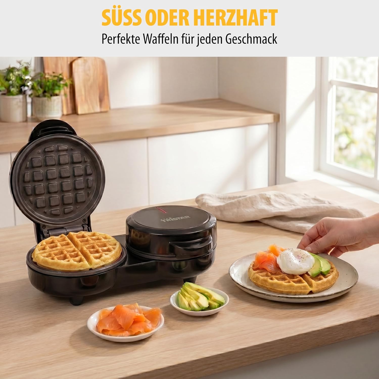 Detalle de Tristar Doppel-Mini-Waffeleisen WF-2115 – 2 Waffeln pro Durchgang, 1100 W Leistung
