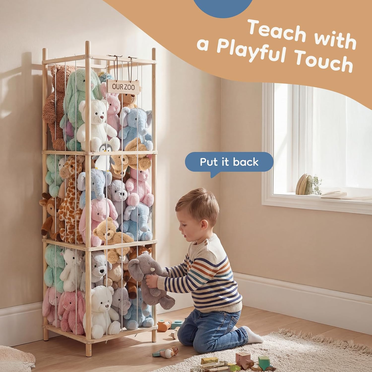 Detalle 2 de DUMOS Stuffed Animal Organizer, Pine Wood
