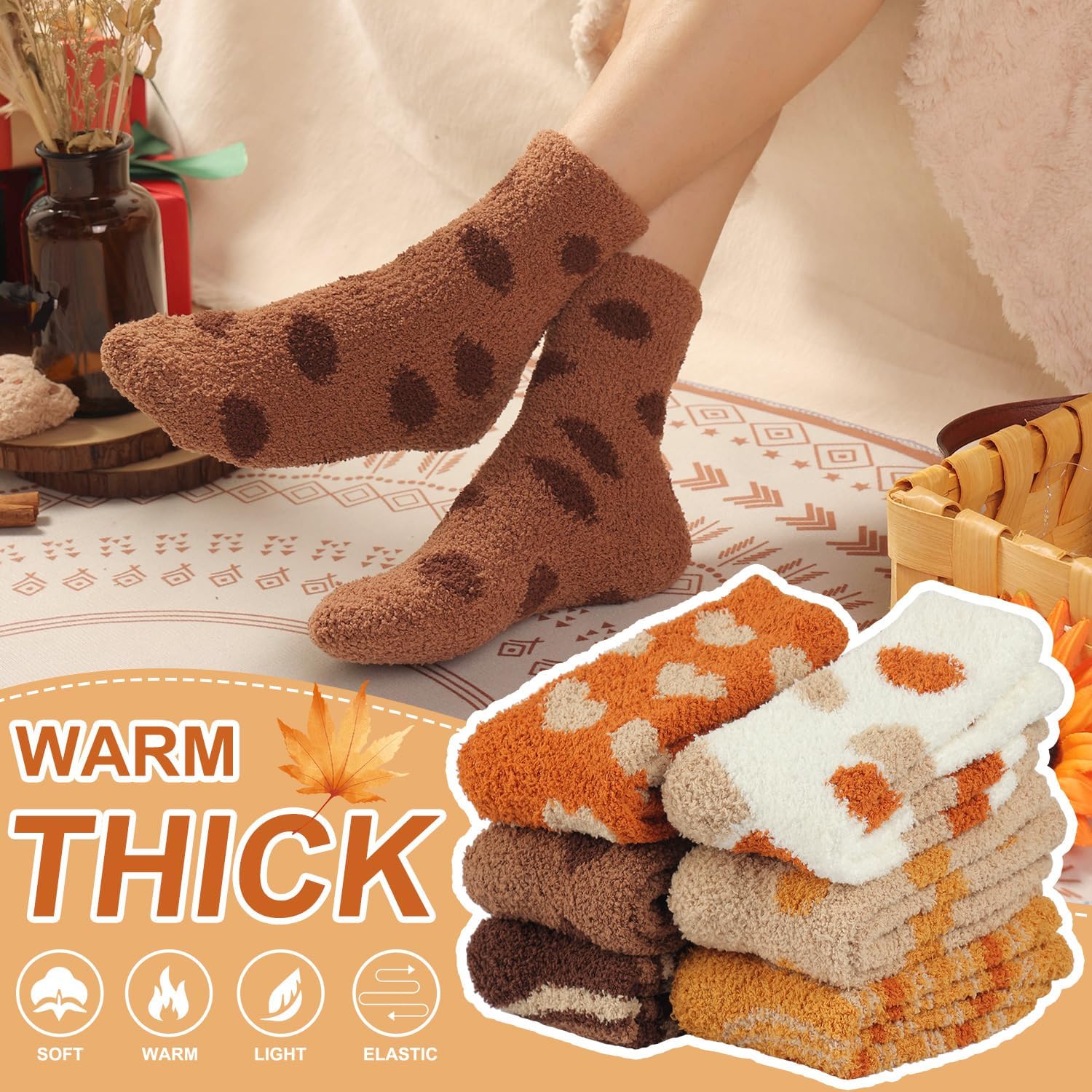 Detalle de Toes Home Fuzzy Socks for Women, 6 Pairs of Cozy Microfiber Slipper Socks