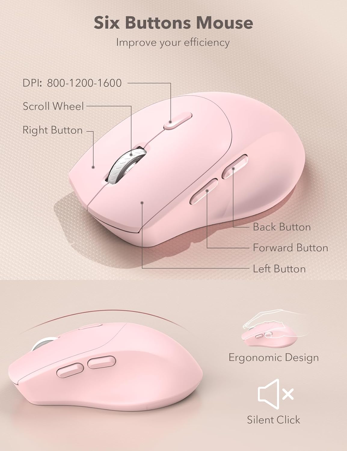 Thumbnail 5 de Wireless Keyboard and Mouse Combo (Pink) — Full-Size, Ergonomic with Wrist Rest