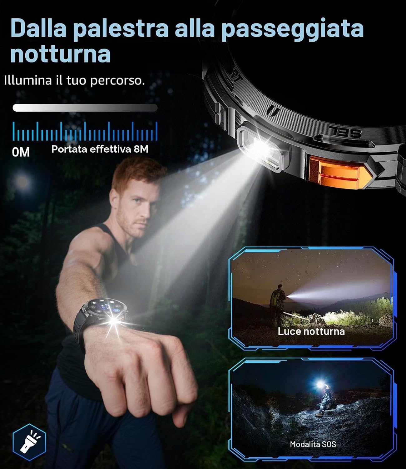 Thumbnail 6 de Orologio Smartwatch Uomo Militare con Luce LED e Display AMOLED 1,62" – Telefono integrato, 730 mAh, 119 modalità fitness