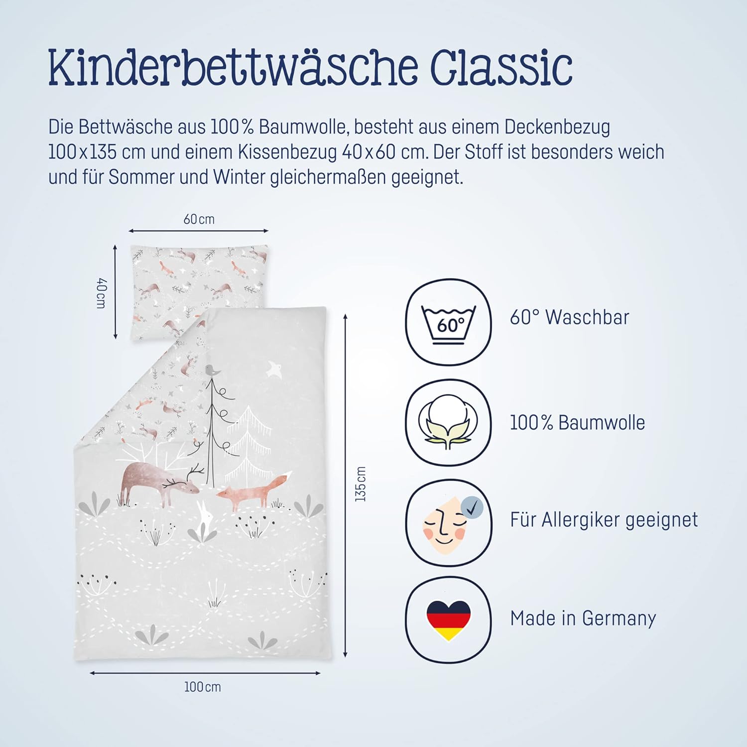 Thumbnail 2 de Julius Zöllner Kinderbettwäsche aus 100% Baumwolle (Standard 100 by OEKO-TEX), Woodlife – 100x135 + 40x60 cm