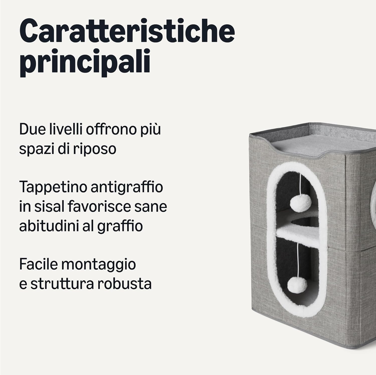 Detalle 2 de Amazon Basics - Casetta per Gatti a 2 Piani con Grotta e Tiragraffi, Grigio 43,2 x 35,6 x 57,2 cm