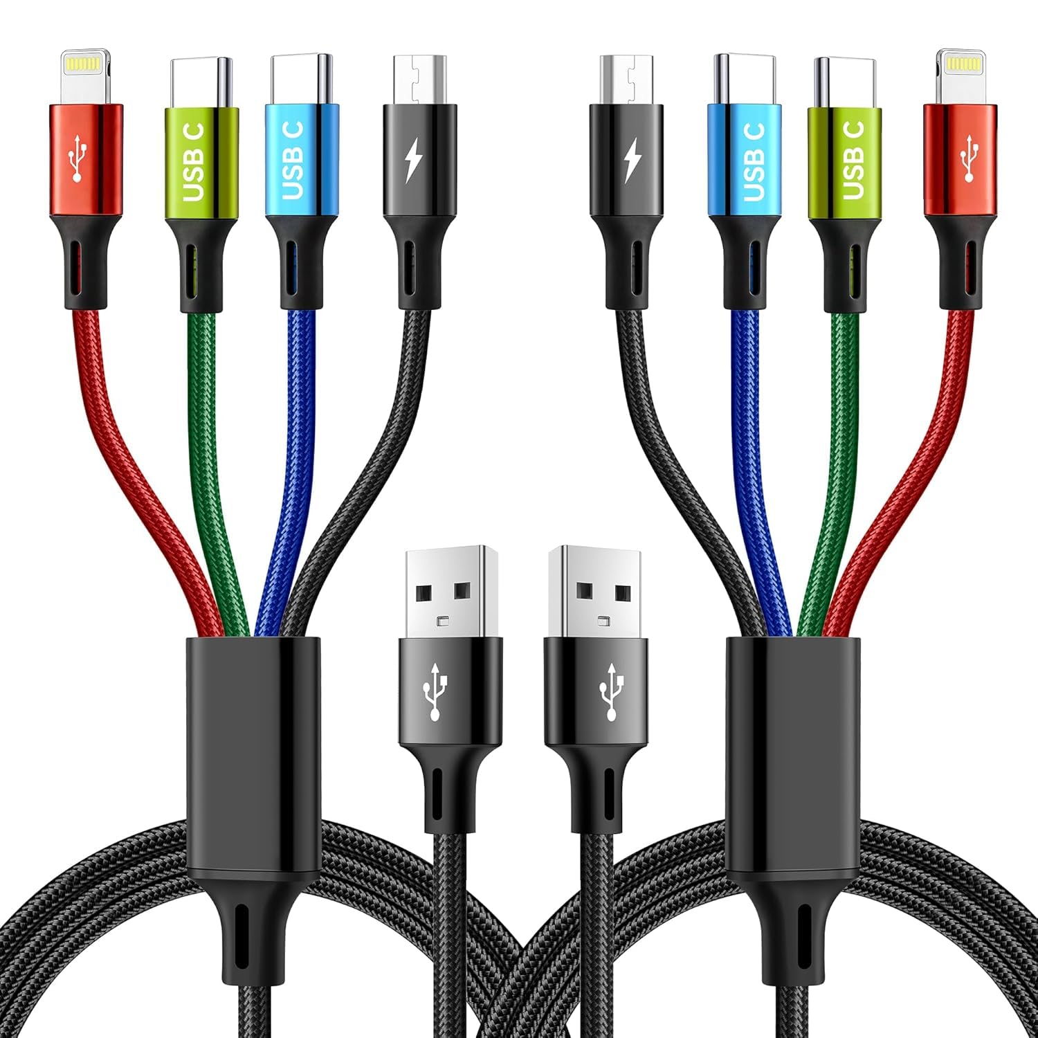 Detalle de MINLU 4-in-1 Dual USB-C Multi Charging Cable (4ft) – Type-C, Lightning, Micro USB