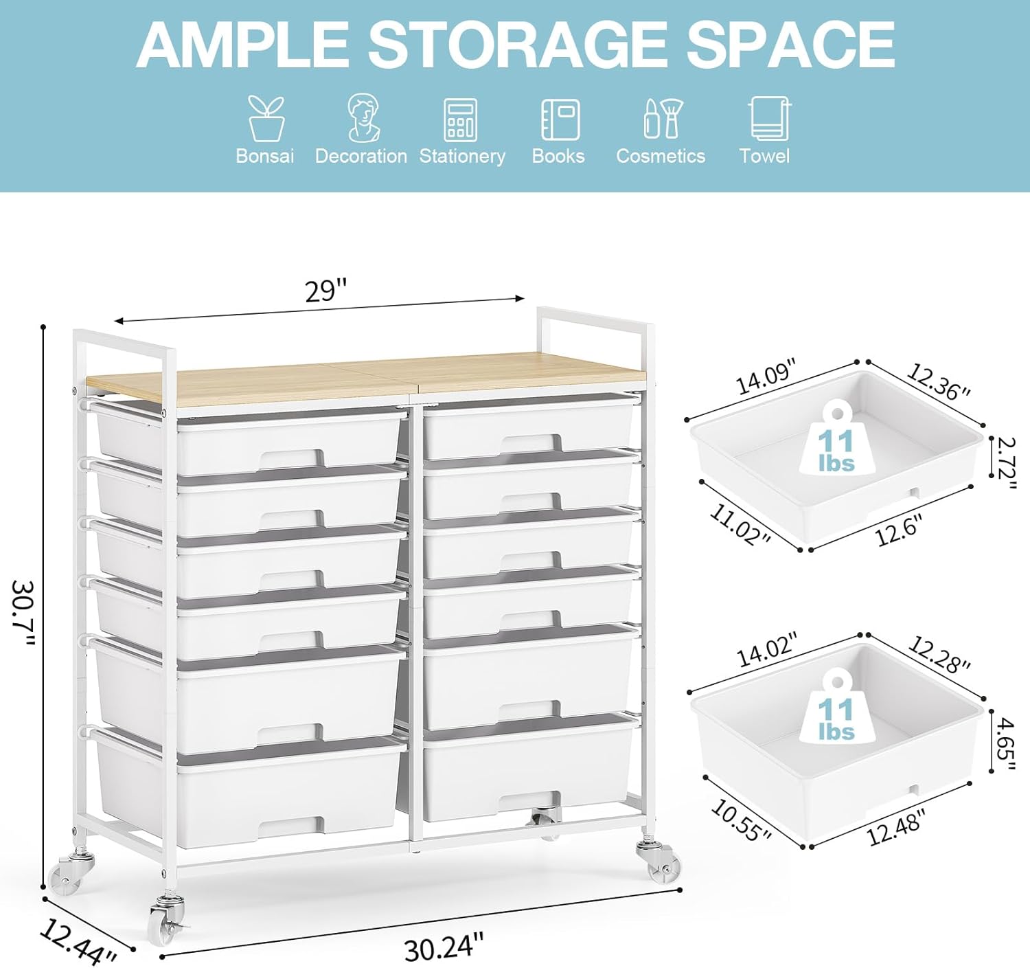Detalle de TOOLF Rolling Storage Cart, 12 Drawers