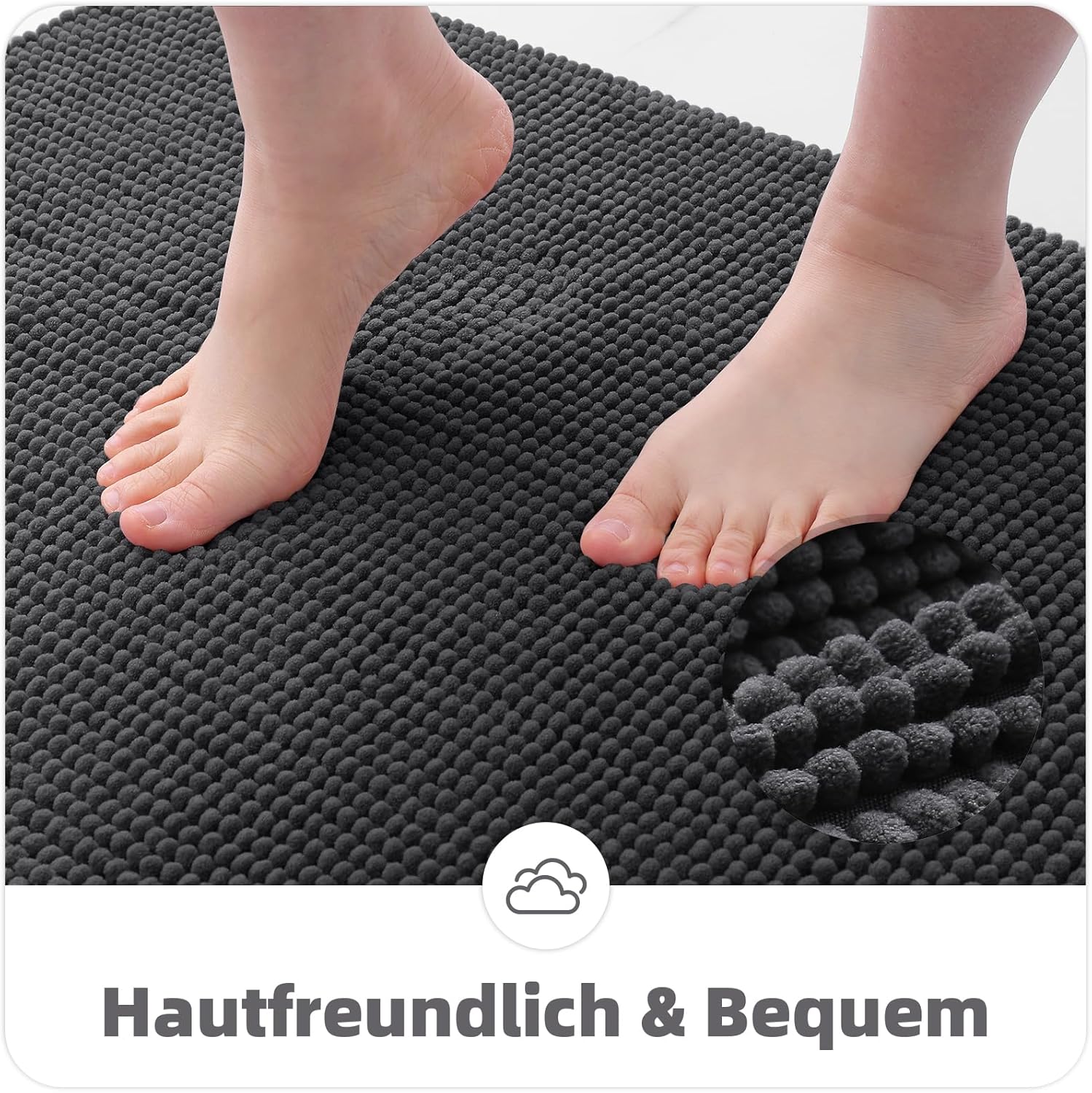 Thumbnail 3 de OLANLY Chenille Badematte 50 x 80 cm dunkelgrau – rutschfest, weich und saugfähig