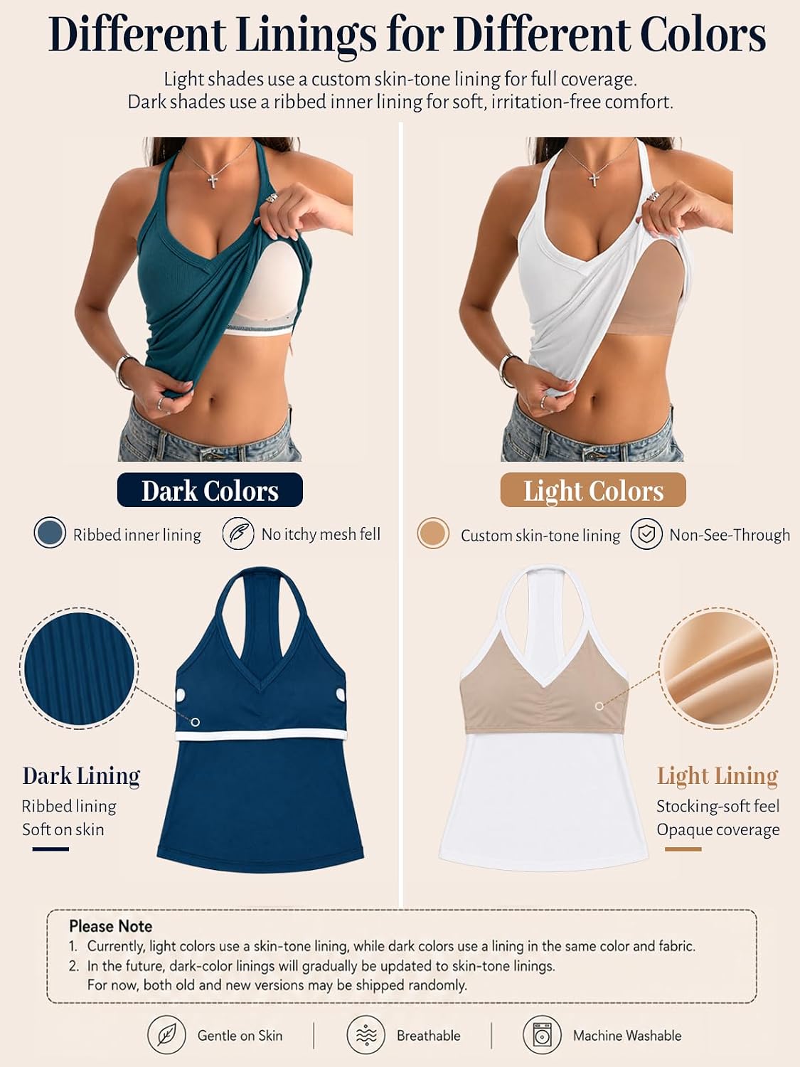 Detalle 2 de Danysu V-Neck Cotton Tank Tops with Built-In Shelf Bra (Racerback Camisole)