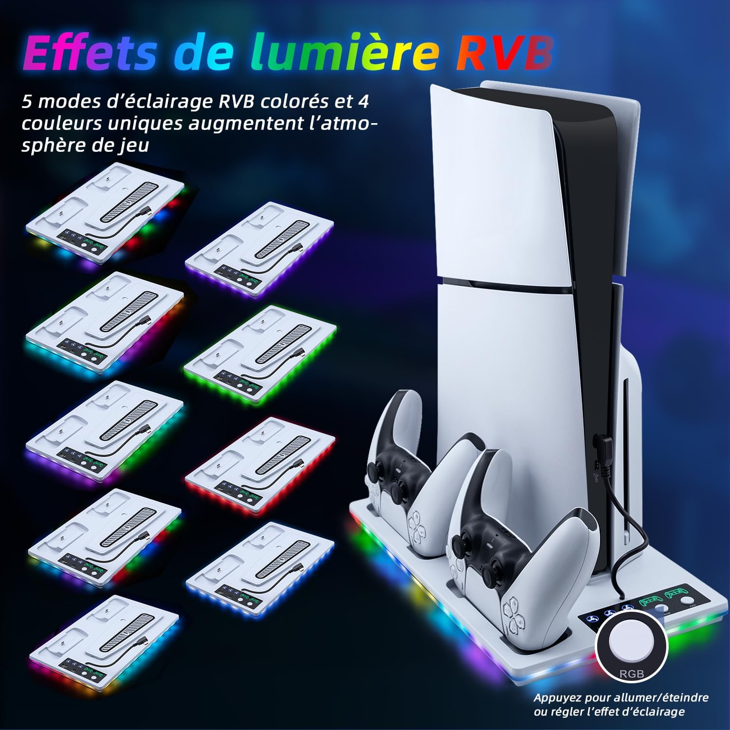 Thumbnail 5 de Station de refroidissement Wigearss pour PS5 (PS5 Slim & PS5 Pro) avec ventilateur, double chargeur de manettes et RGB