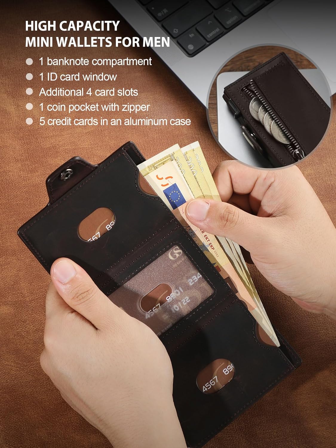 Detalle 2 de GSG SINCE 1998 Leather Wallet with RFID Blocking Pop Up Card Holder