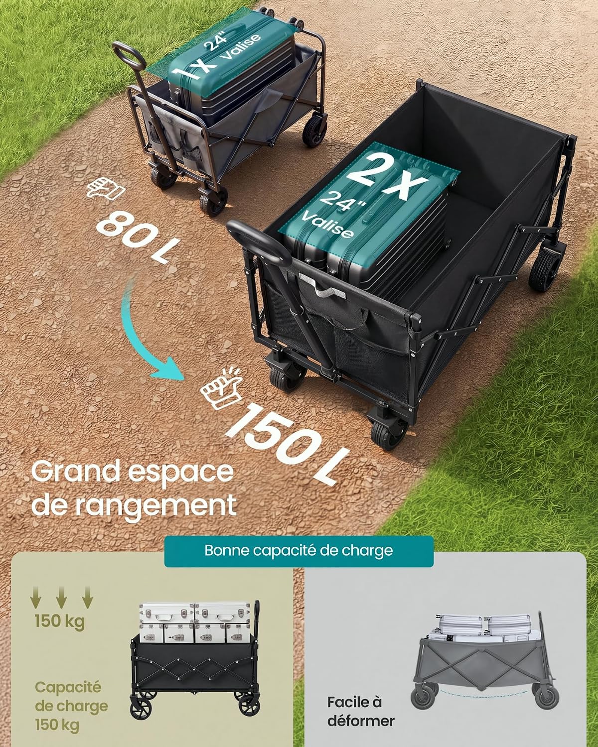 Thumbnail 2 de SONGMICS GFW150BH01 opvouwbare transportwagen, 150 l, 4 wielen