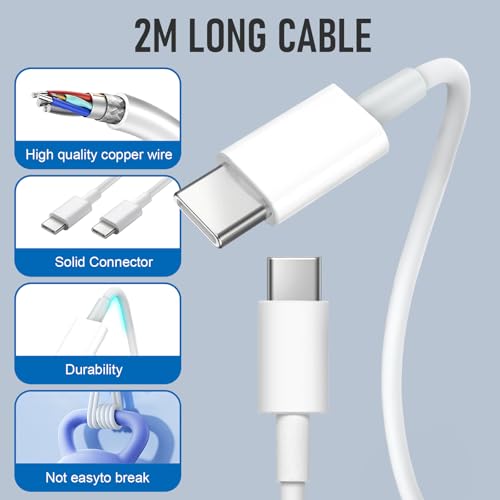 Detalle de SFVest Cargador USB-C de 25W con cable USB-C a USB-C de 2 m para iPhone 17/16/15