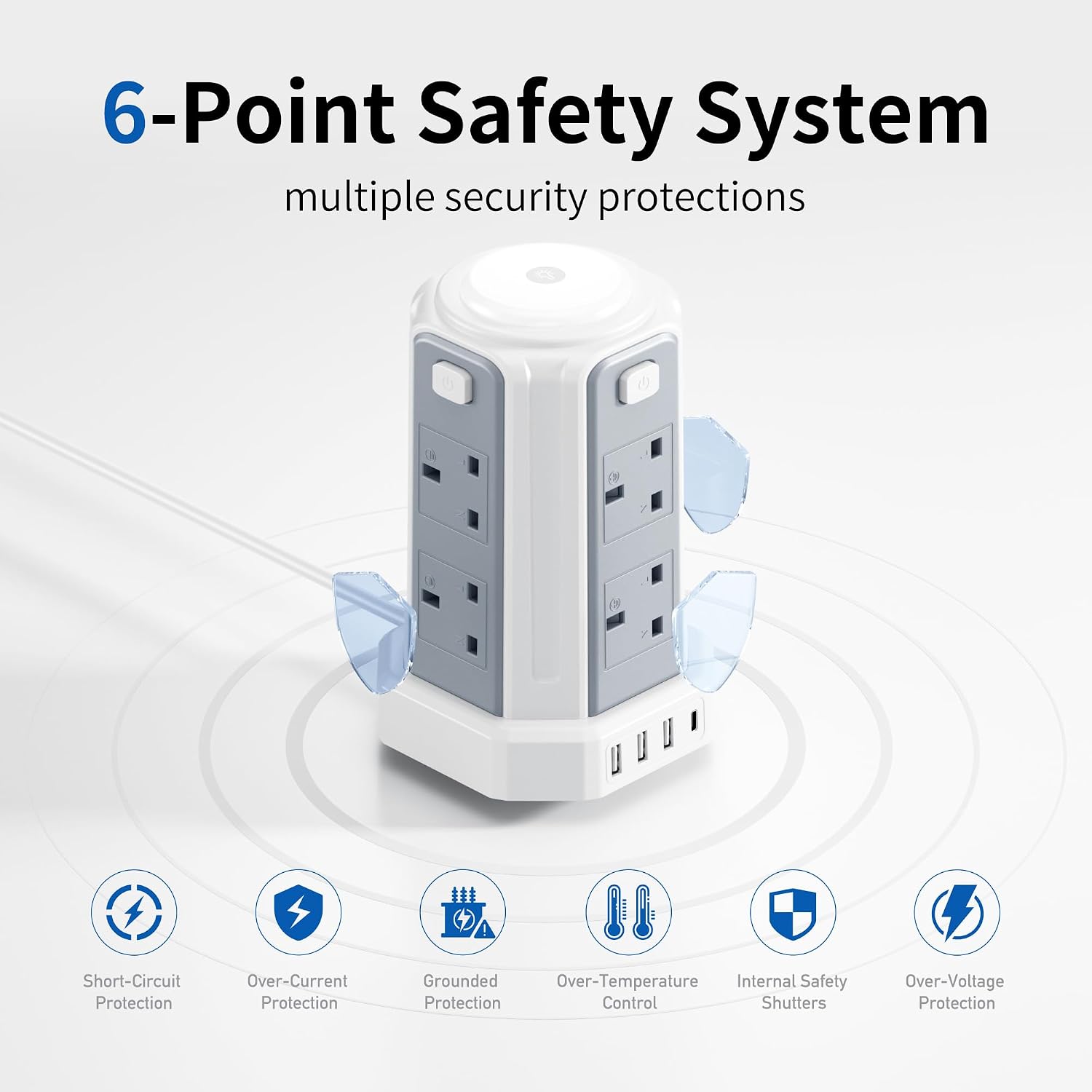 Thumbnail 4 de Tower Extension Lead 3M 3250W Surge Protector with 8 AC & 4 USB ports ๐