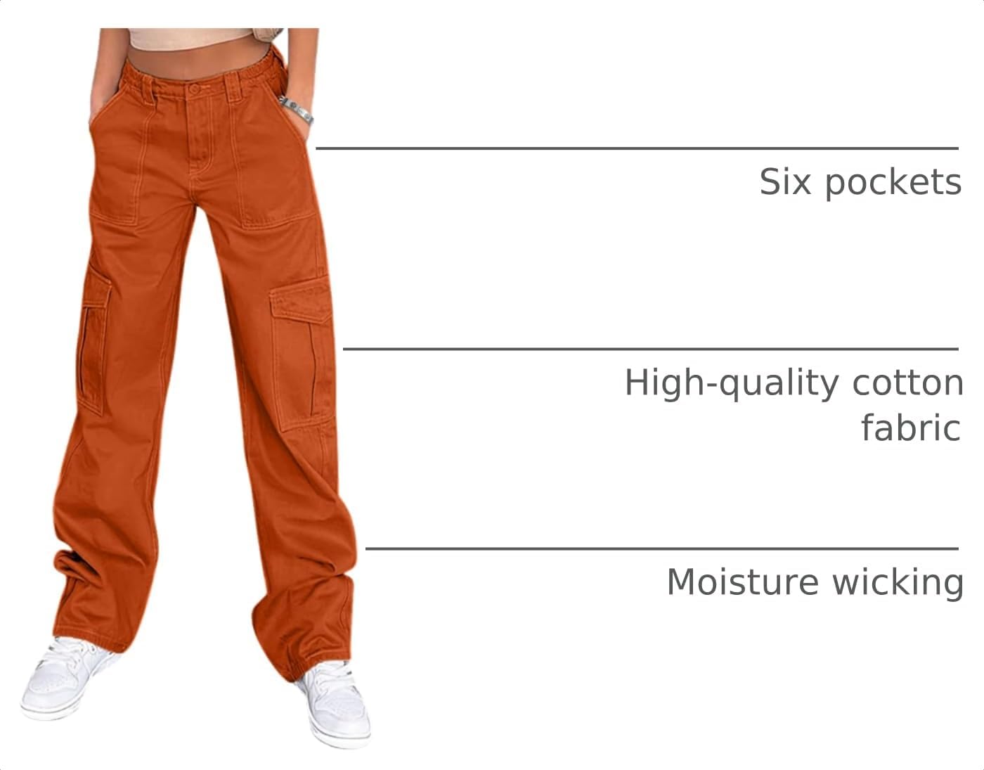 Detalle 2 de Lepunuo Cargo Pants for Women, High-Waisted Wide-Leg with 6 Pockets