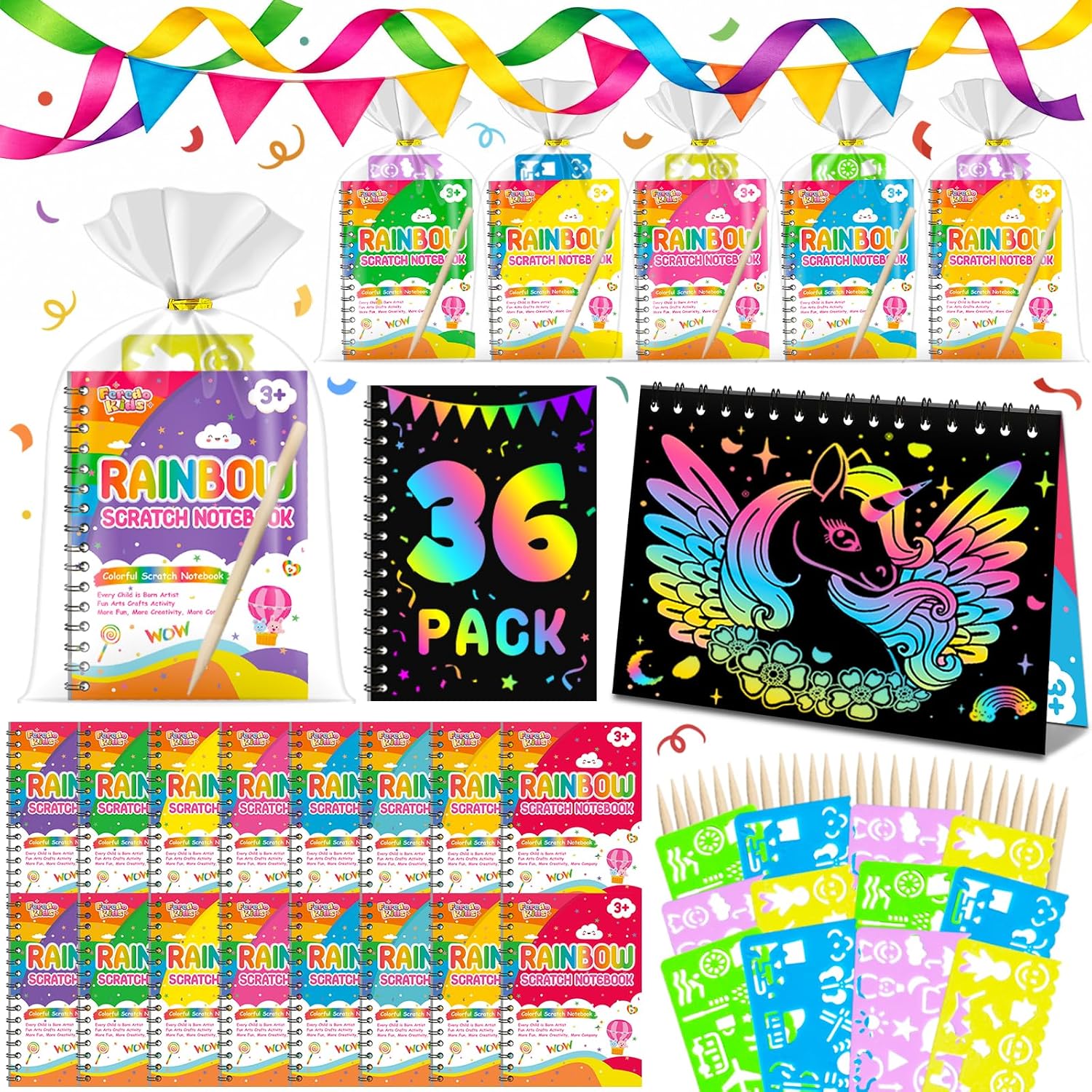Detalle de FEREDO Scratch Art Notebooks 36-pack