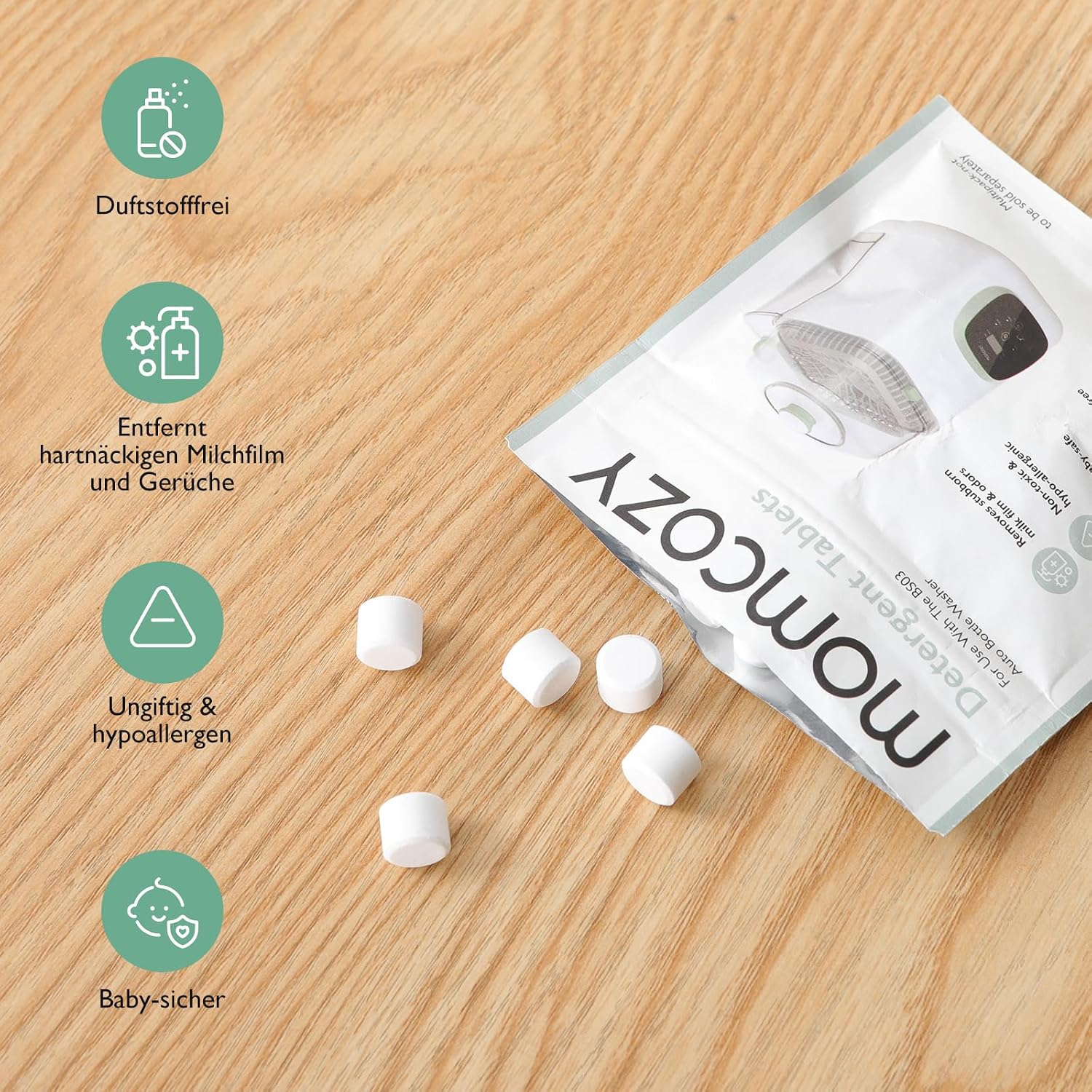 Detalle de Momcozy Flaschenreiniger Waschblock 120 Tabs