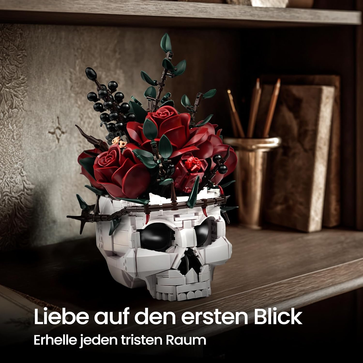 Thumbnail 6 de Set di bouquet di rose rosse con vaso a forma di teschio – Dekor gotico per la casa