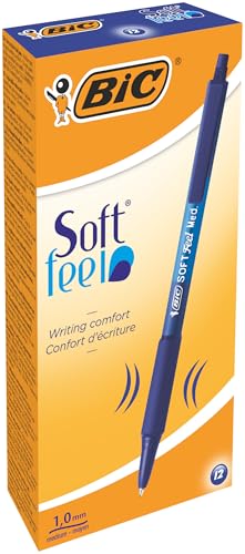 Detalle de BIC Soft FeelClic Grip Penna a Sfera con Punta Media 1,0 mm – confezione da 12, Blu