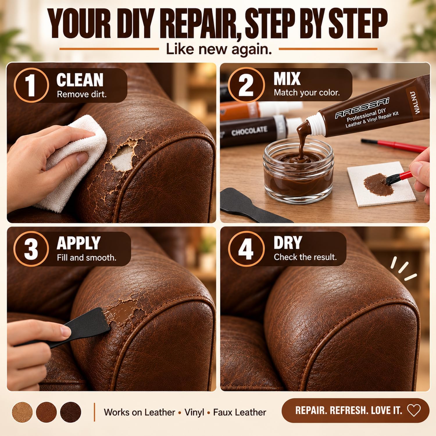 Thumbnail 6 de ARCSSAI ARCSSAL Brown Leather & Vinyl Repair Kit for Furniture and Cars