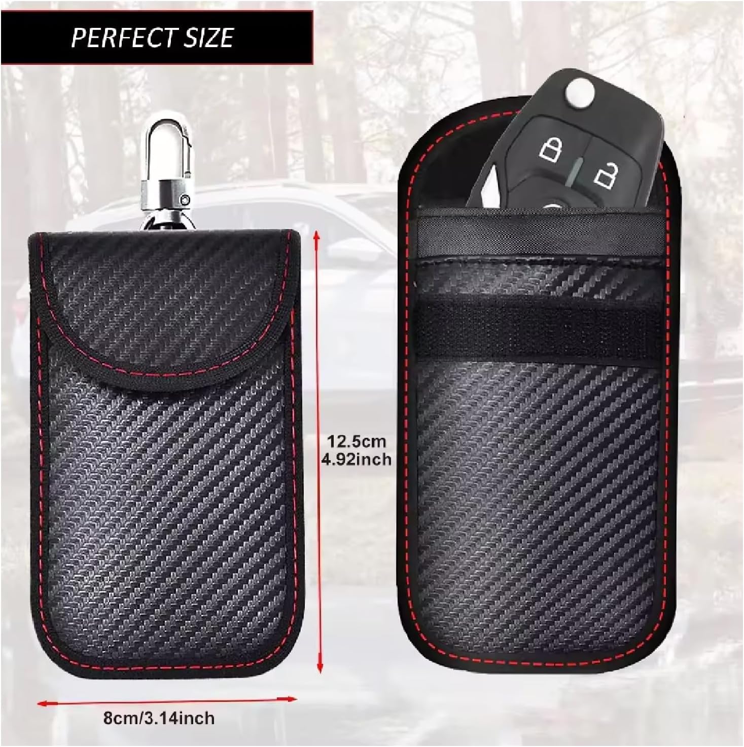 Detalle de KAV Faraday Car Key Fob Protector Pouch Bag – Carbon Fibre, Compact RFID Blocking Wallet