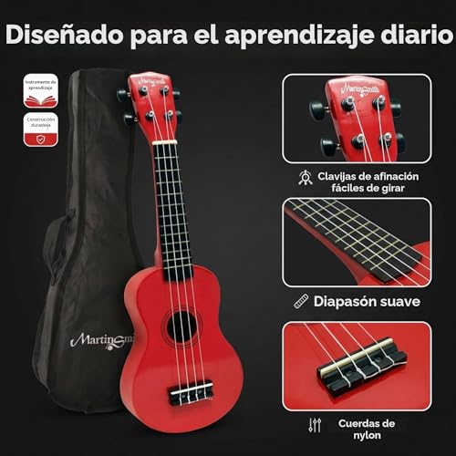Detalle 2 de Martin Smith UK212-RD Ukulele Soprano de 21" con Bolsa (Rojo) – ideal para principiantes