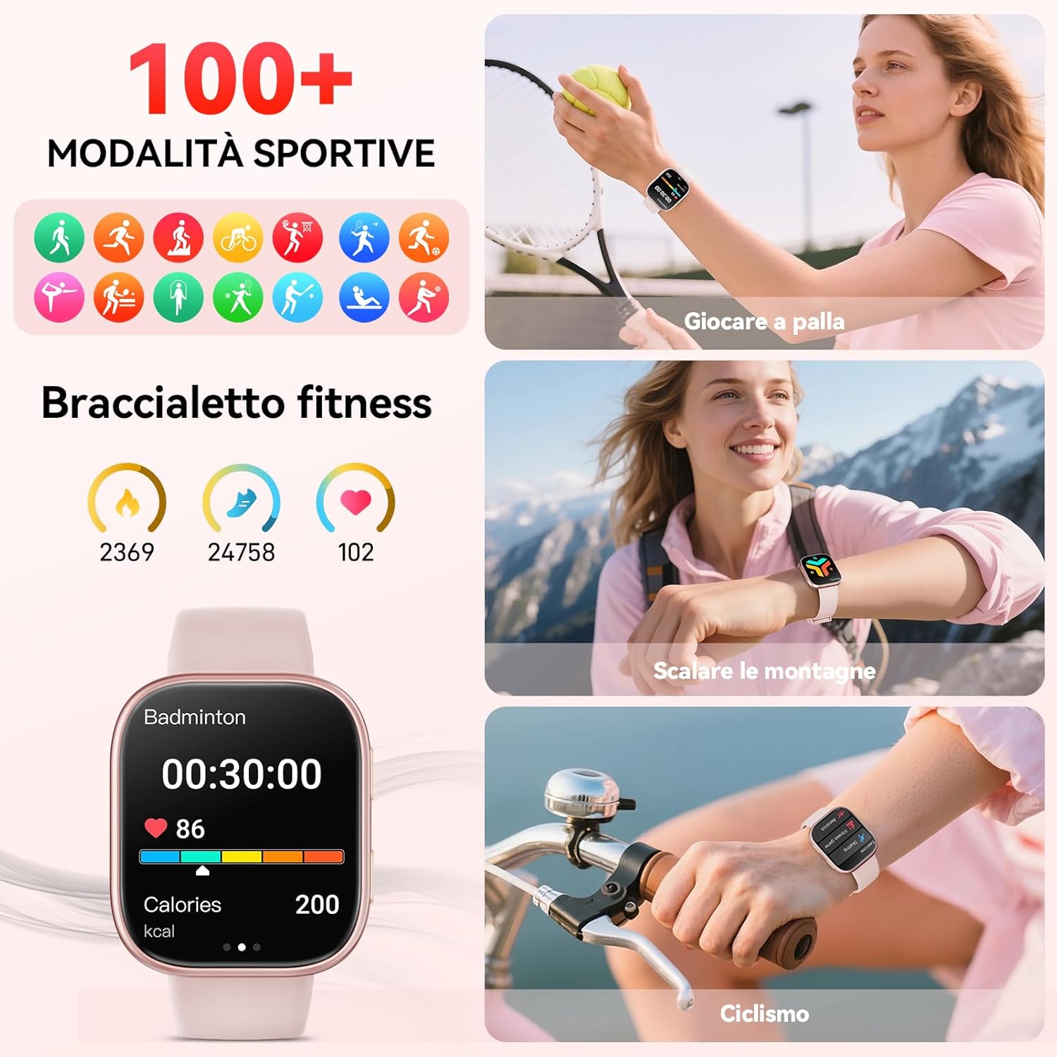 Detalle de Mingtawn Orologio Smartwatch Donna da 1,83'': 100+ modalità sportive, chiamate Bluetooth e salute su GloryFit