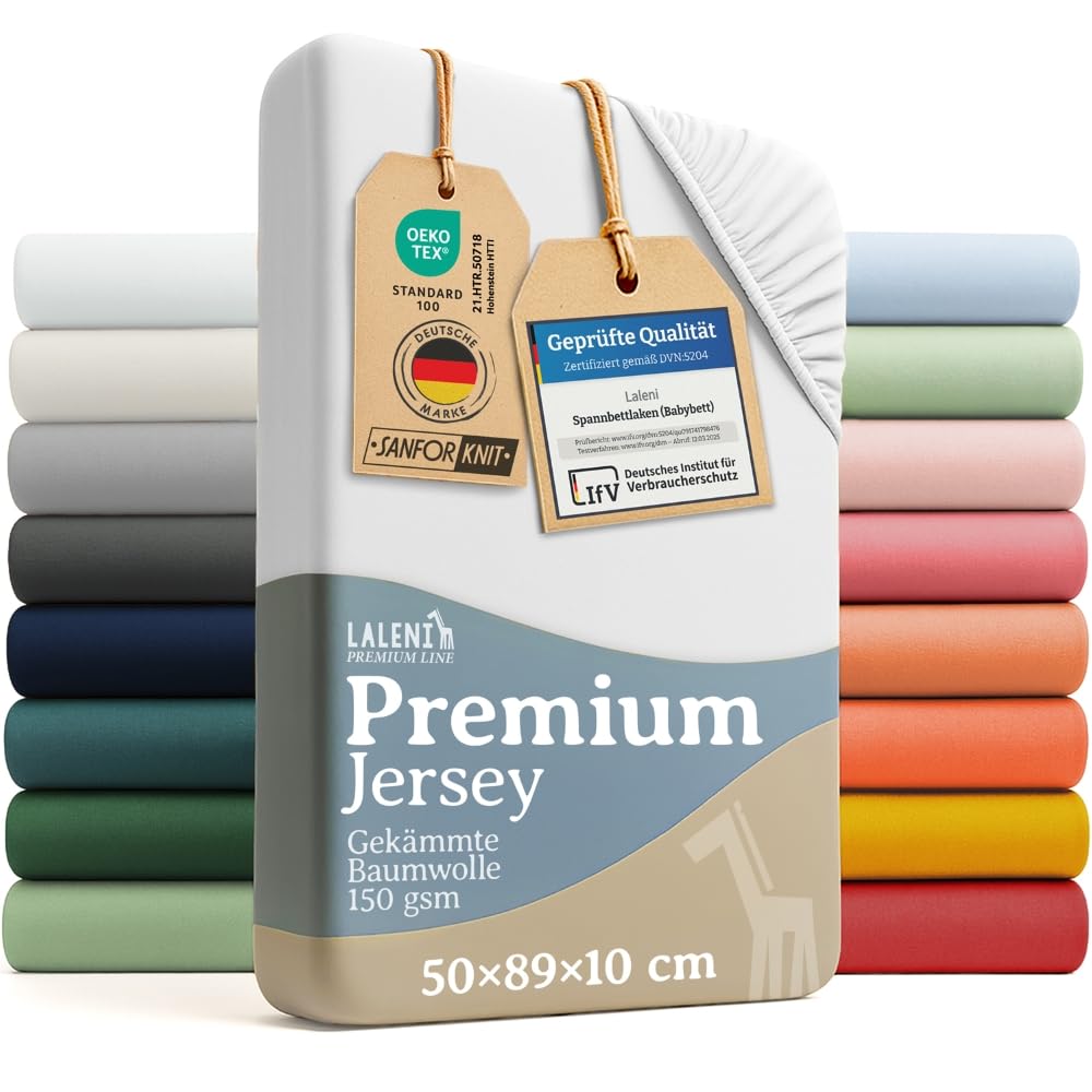 Detalle de Laleni Premium Spannbettlaken 50x89 cm (2er-Set) aus 100% Baumwolle, OEKO-TEX-zertifiziert, für Babybett & Kinderbett – Weiß