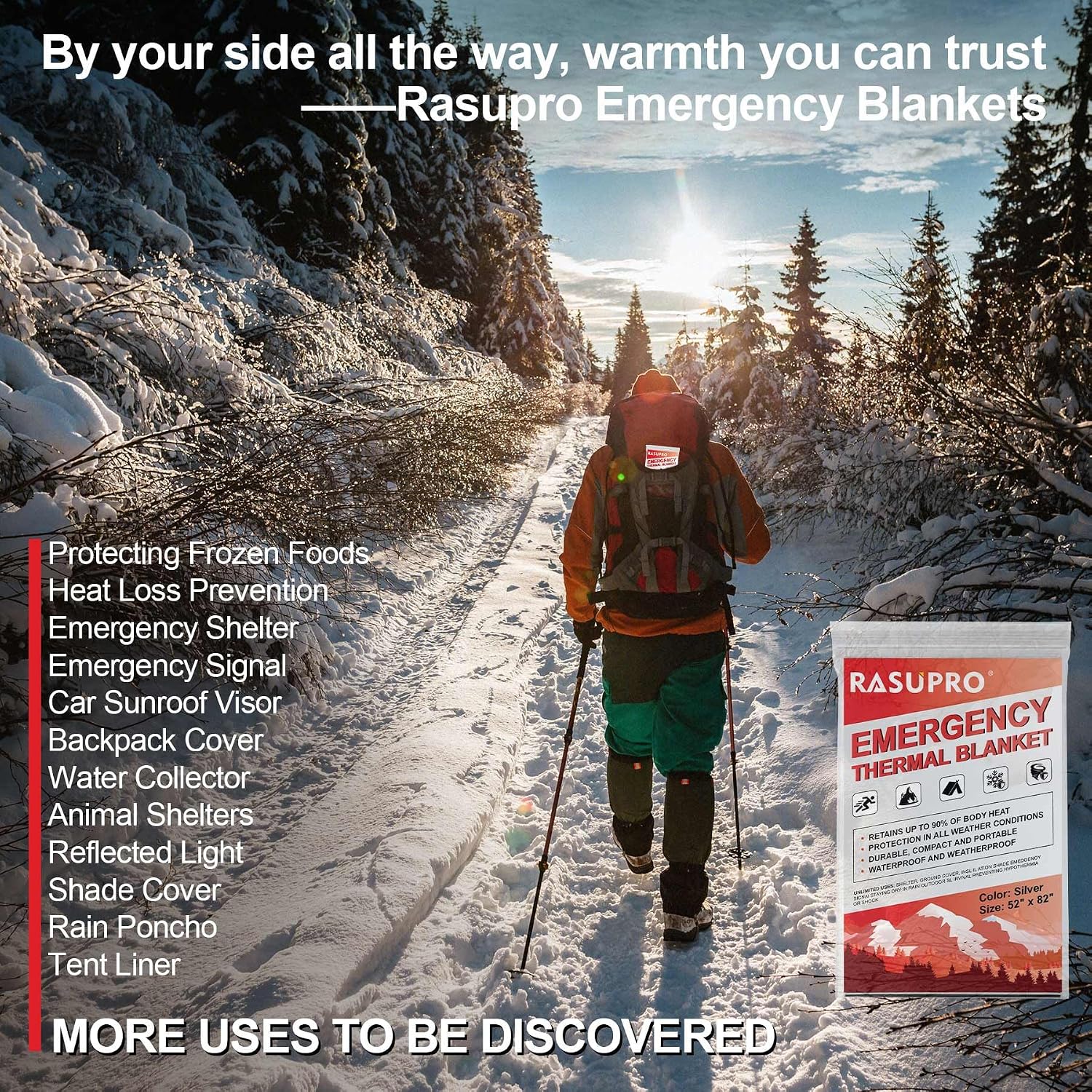 Detalle de Rasupro Emergency Blankets, 9-Pack Mylar Thermal Survival Blankets