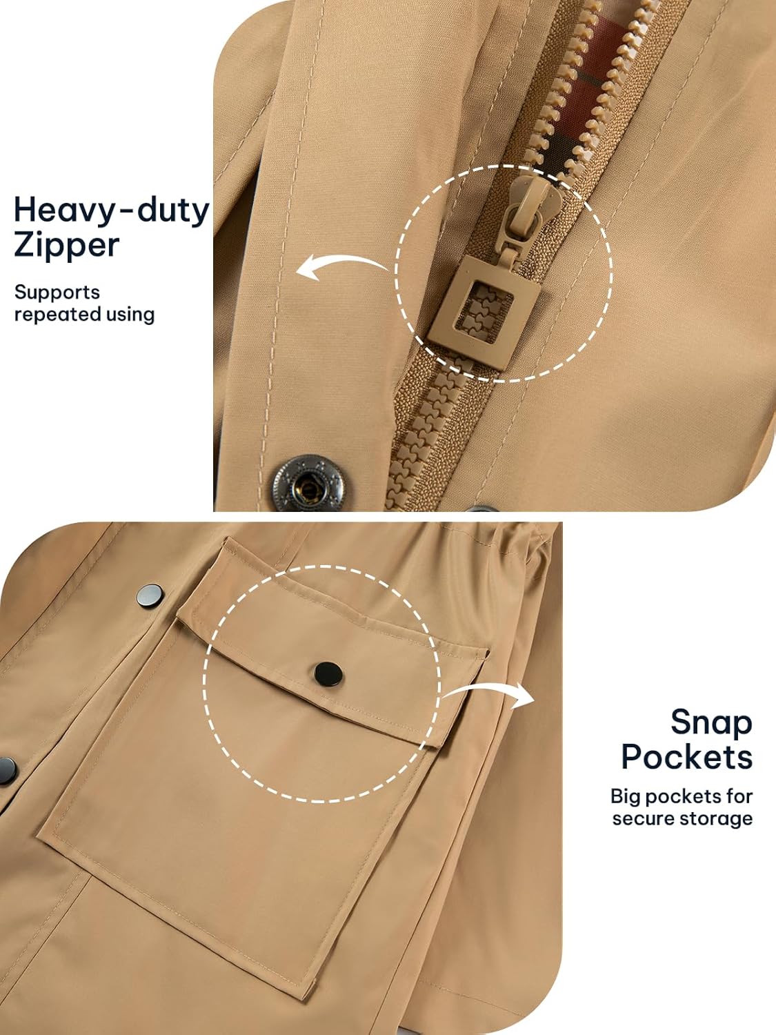 Detalle de SaphiRose Women’s Waterproof Rain Jacket Long Hooded Raincoat Trench Coat