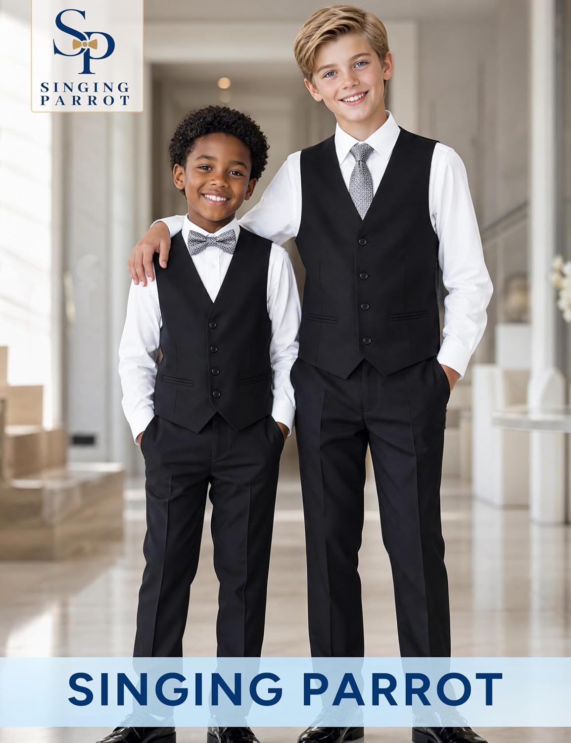 Detalle 2 de Singing Parrot Boys’ 7-Piece Formal Suit Set, Regular and Husky Fits