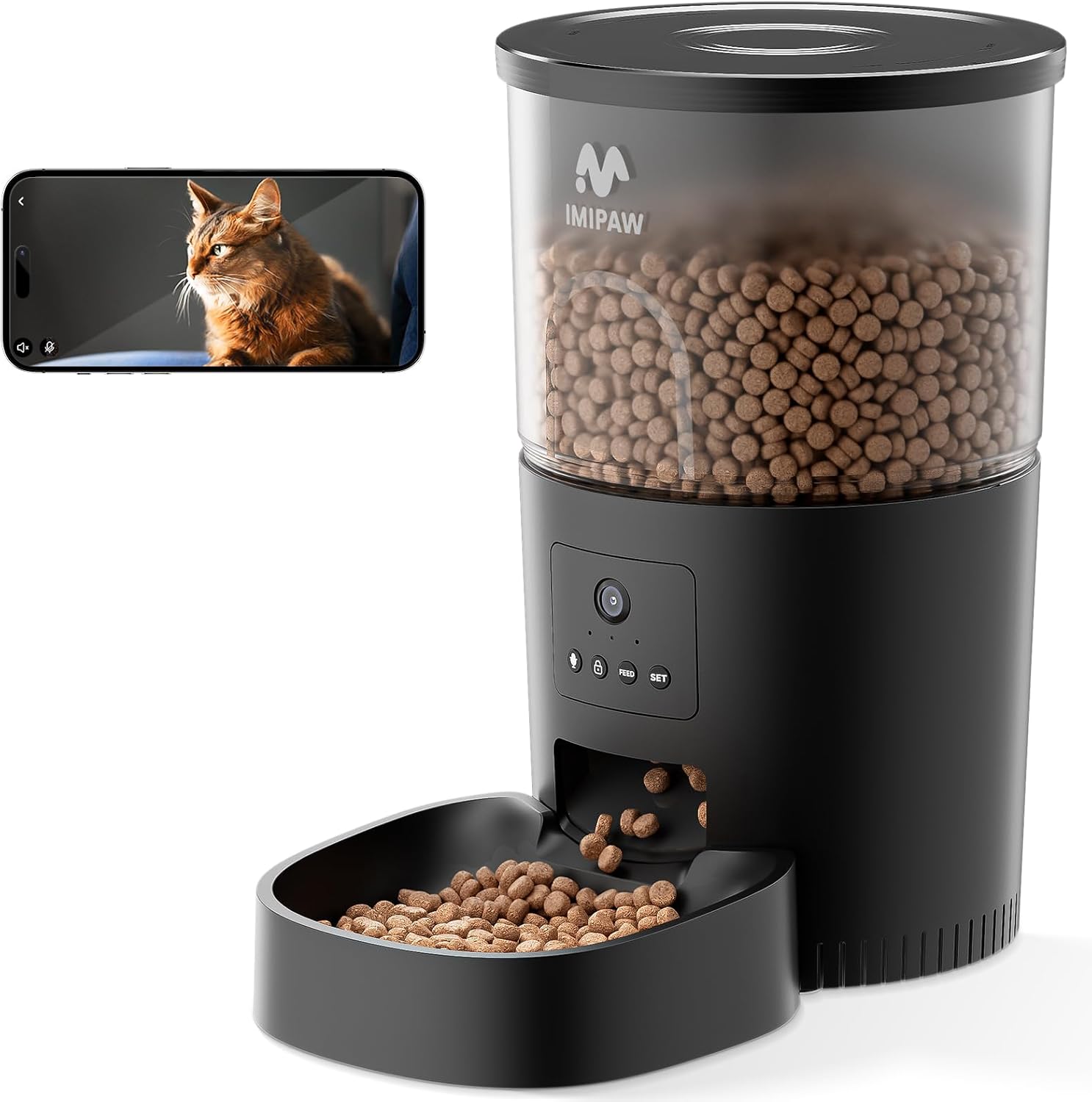 Detalle de IMIPAW automatische kattenvoerdispenser met camera, app en 3 liter