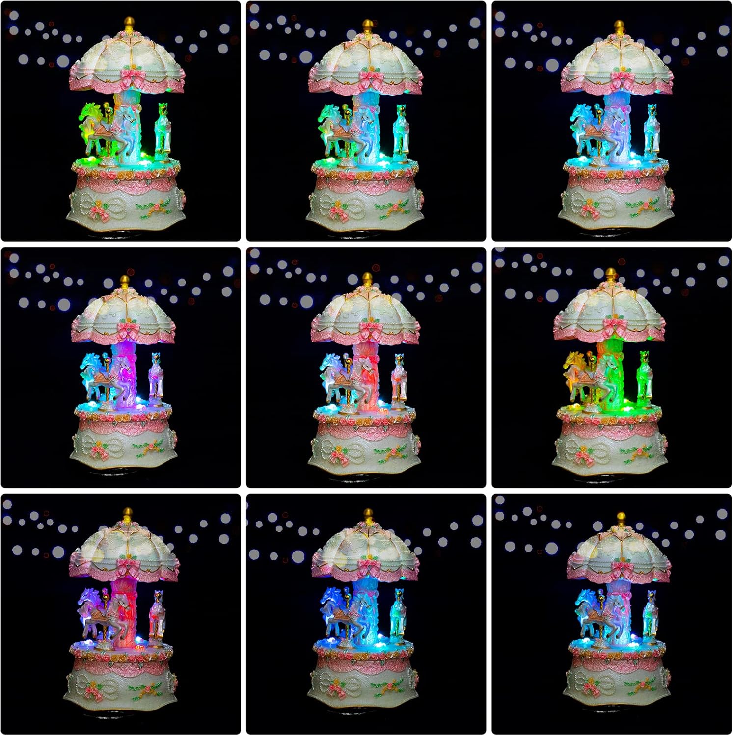 Detalle de Javik Carousel Music Box for Girls with Colour Change LED Light and Rotating Horses