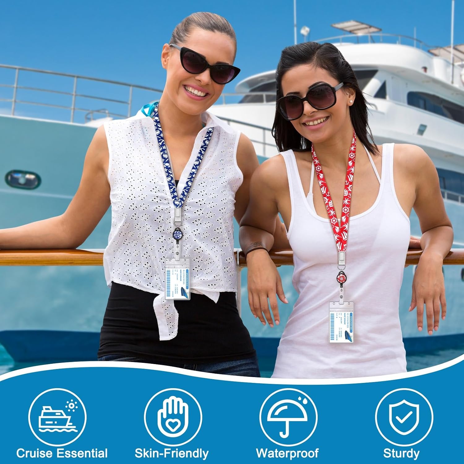 Detalle de HONSIO 4 Classics Cruise Lanyard, 4-Pack with Retractable Reel and Waterproof Card Holders